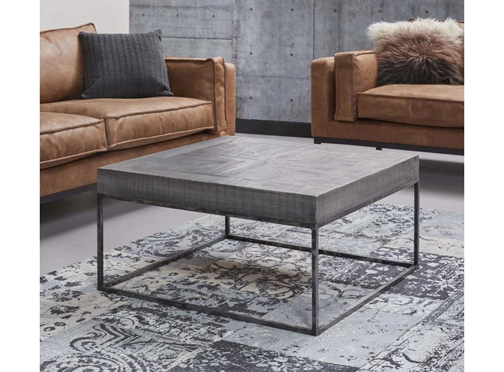 Grado salontafel antiek 2292-16AG 80x80cm mangohout vierkant stalen vintage frame grijs