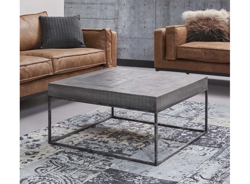 Grado salontafel antiek 2292-16AG 80x80cm mangohout vierkant stalen vintage frame grijs