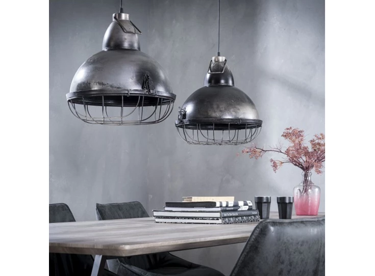 Hanglamp industry 2 kappen dia 38cm metaal industrieel vintage oud zilver raster 7629/29 Zijlstra pendel verlichting
