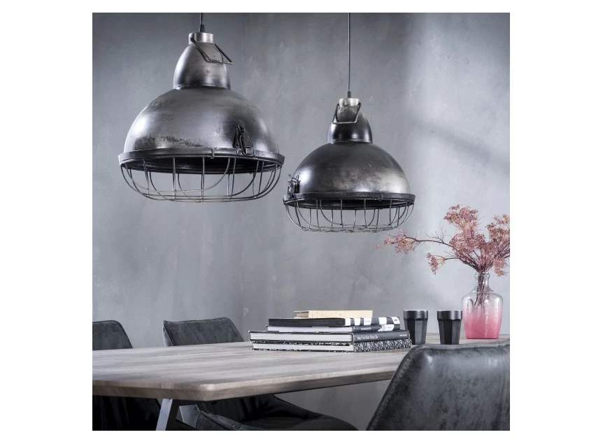 Hanglamp industry 2 kappen dia 38cm metaal industrieel vintage oud zilver raster 7629/29 Zijlstra pendel verlichting