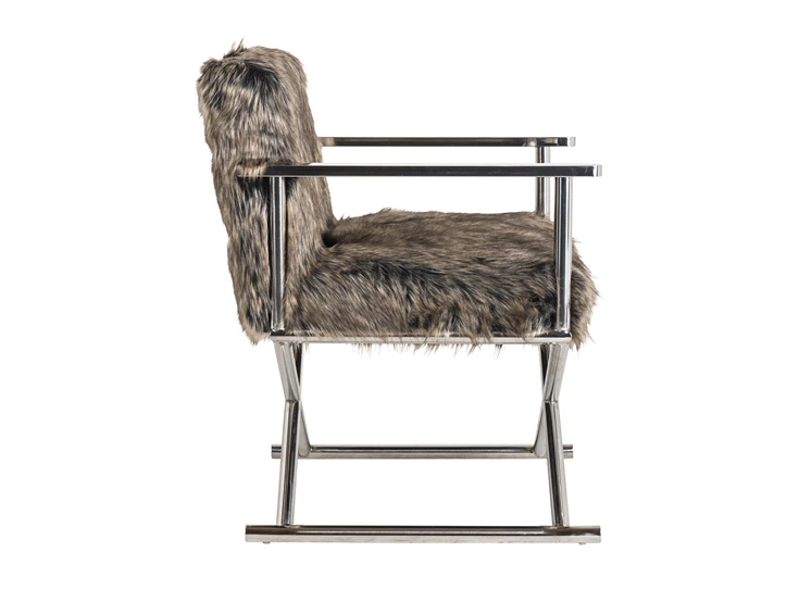 Abbey chair faux fur zilverkleurig onderstel metaal s4401 grey nep bont regisseursstoel richmond interiors