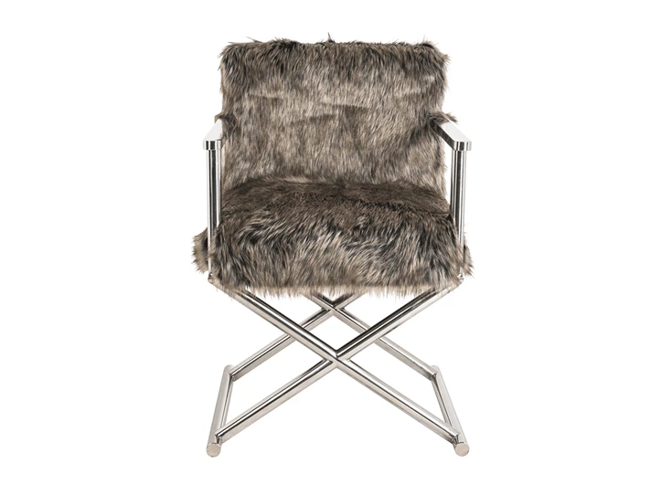 Abbey richmond interiors zilverkleurig onderstel metaal s4401 grey chair faux fur nep bont regisseursstoel