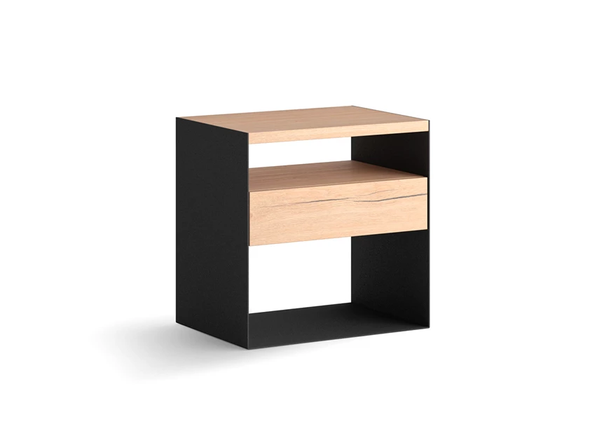 Madison nachttafel 1 lade mintjens sleepline ruw eik zwarte metaalaccenten