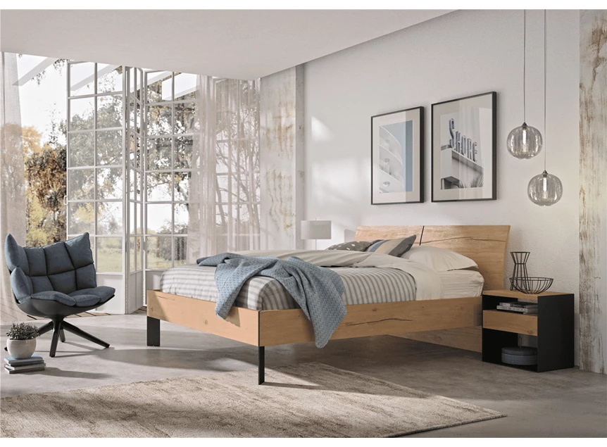 Madison ruw eik mintjens sleepline zwarte metaalaccenten nachttafel 1 lade