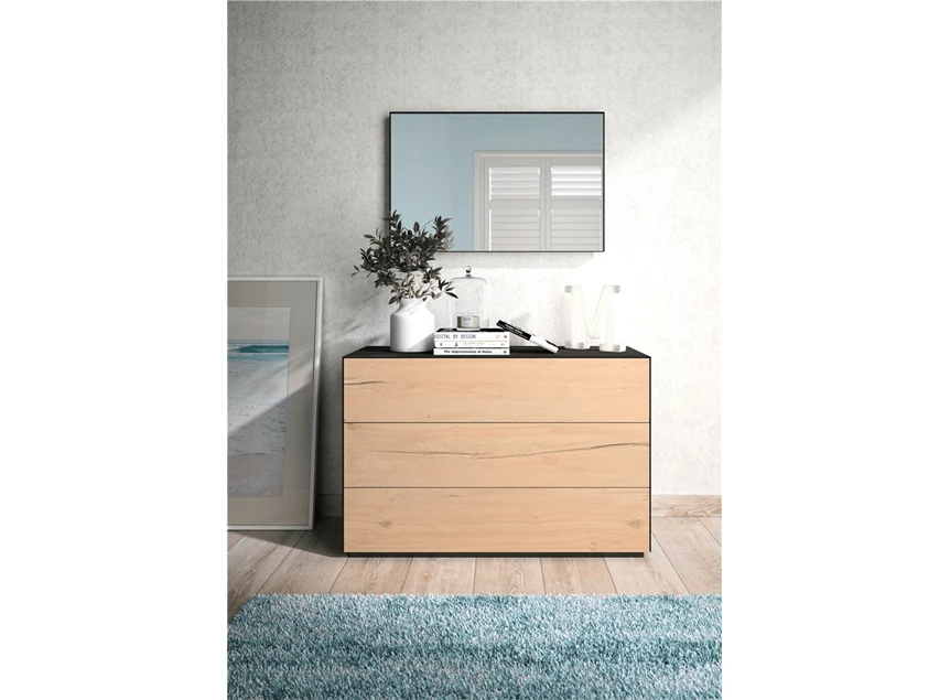 Madison commode zwarte metaalaccenten 3 laden ruw eik ma9 mintjens sleepline