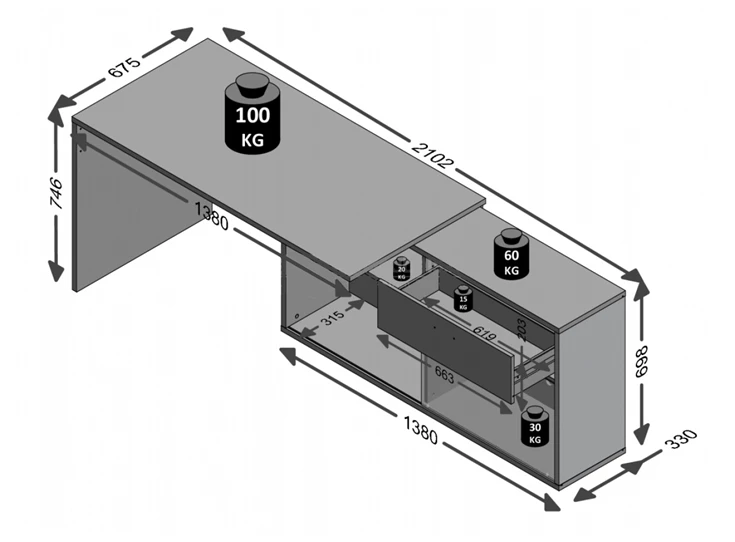 Diego 1 bureau fmd möbel 367-001 spaanplaat melamine budget modulair afmetingen