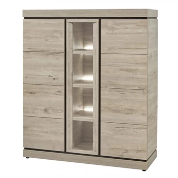 V1 grote vitrinekast evan belluno K541 millenium eik lichtgrijs zwart