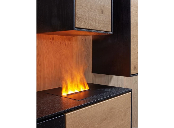 Montreal hout zwart metaal glas woonwand woonprogramma theuns decoratieve haard