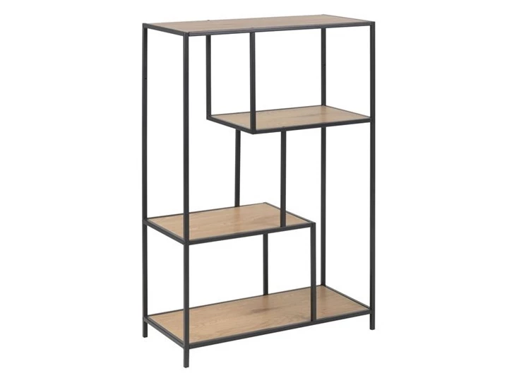 89164 seaford rek assymetrisch wilde eik zwart metaal laag schuin vooraanzicht