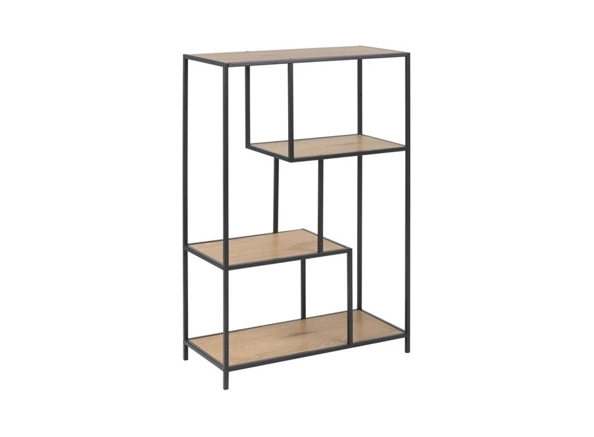 89164 seaford rek assymetrisch wilde eik zwart metaal laag schuin vooraanzicht