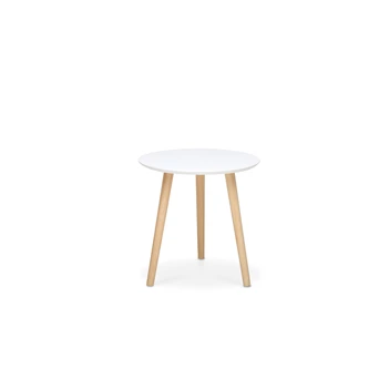 Imola 1 klein bijzettafel 2707 rond wit blad drie naturel houten poten finori scandinavisch design