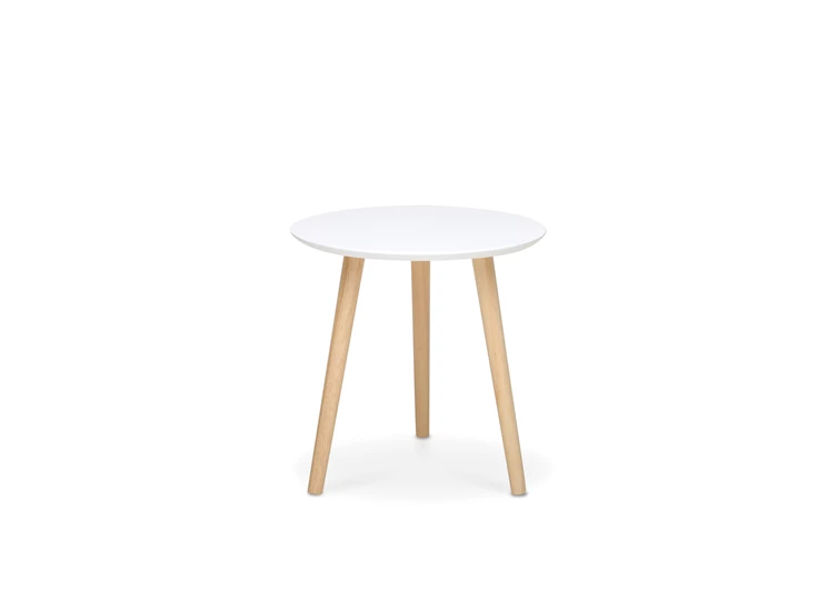 Imola 1 klein bijzettafel 2707 rond wit blad drie naturel houten poten finori scandinavisch design