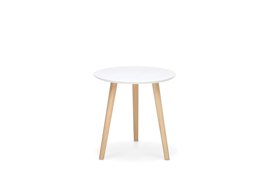 Imola 1 klein bijzettafel 2707 rond wit blad drie naturel houten poten finori scandinavisch design
