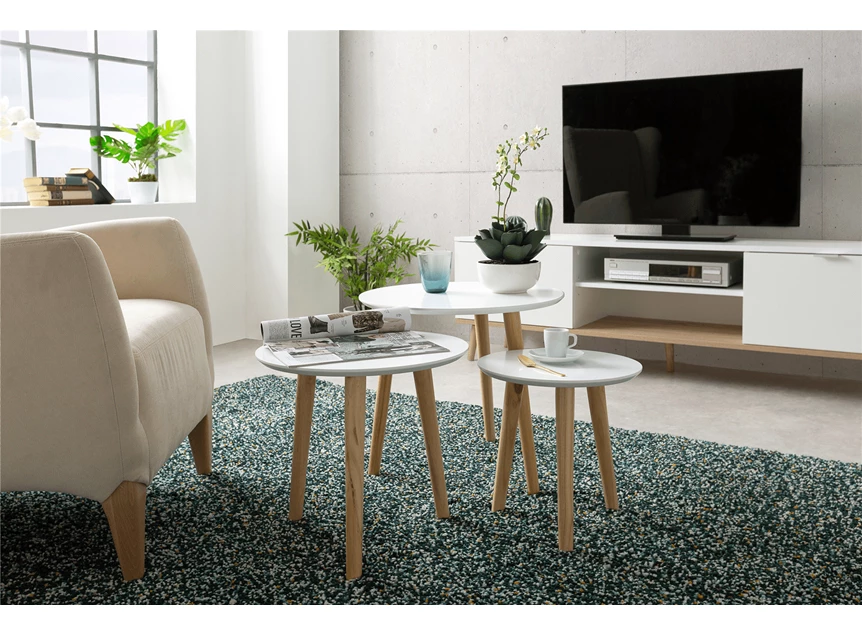 Imola 1 klein wit blad houten poten finori scandinavisch design bijzettafel 2707 rond drie naturel