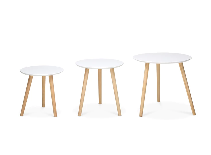 Imola 1 klein wit blad houten poten finori bijzettafel 2707 rond drie naturel scandinavisch design