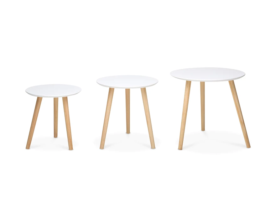 Imola 1 klein wit blad houten poten finori bijzettafel 2707 rond drie naturel scandinavisch design