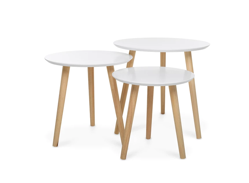 Imola 1 houten poten finori bijzettafel 2707 rond drie naturel scandinavisch design klein wit blad