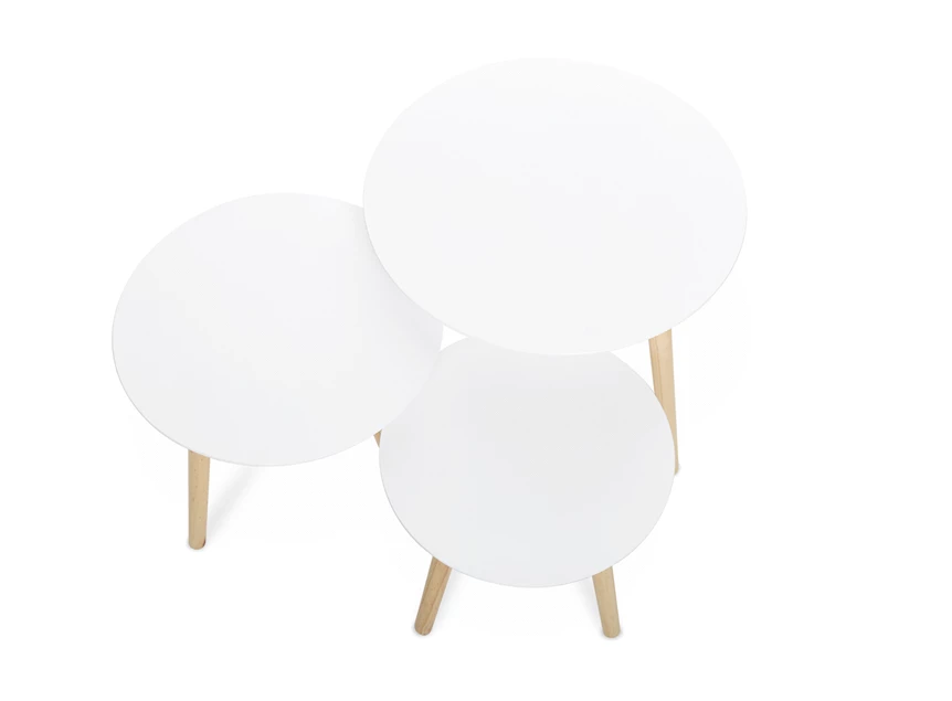 Imola 1 houten poten finori bijzettafel scandinavisch design klein wit blad 2707 rond drie naturel