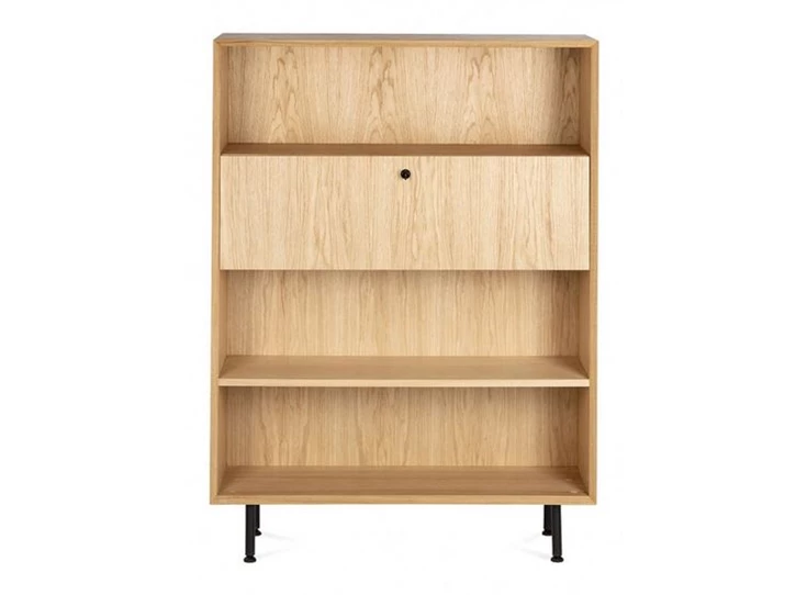 Oskar kast met opvouwbare bureau in het hout met zwarte poten