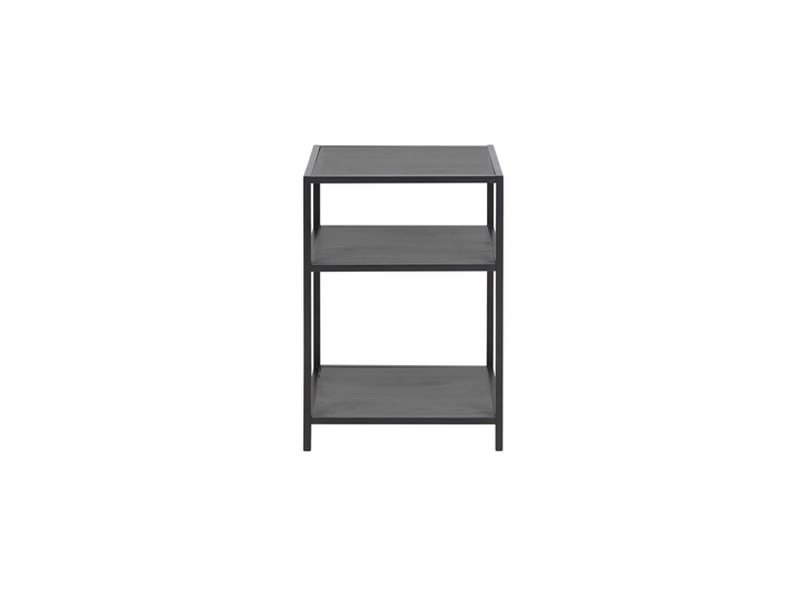 83602 seaford nachttafel zwart metaal hout met planken vooraanzicht