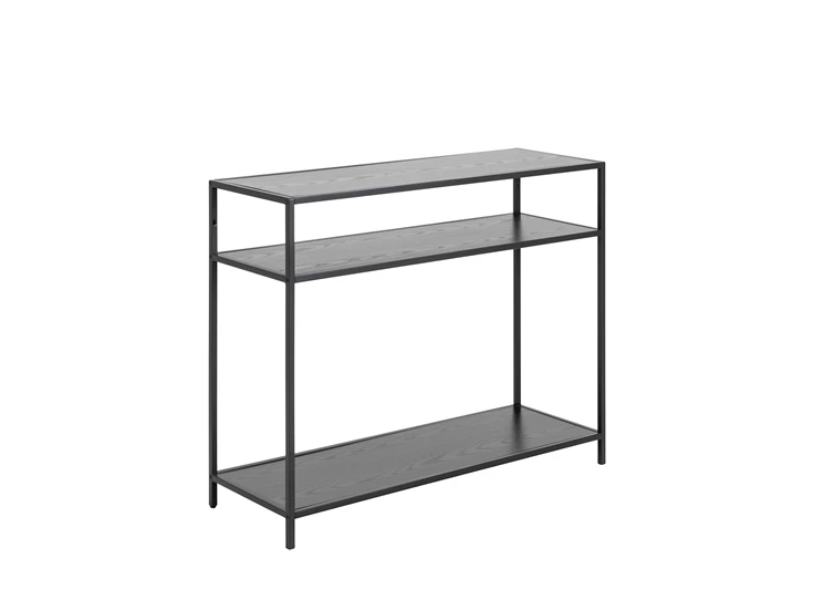 93702 seaford console zwart metaal hout actona schuin vooraanzicht