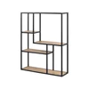 74953 seaford wandrek zwart metaal natuur hout 4 planken schuin vooraanzicht