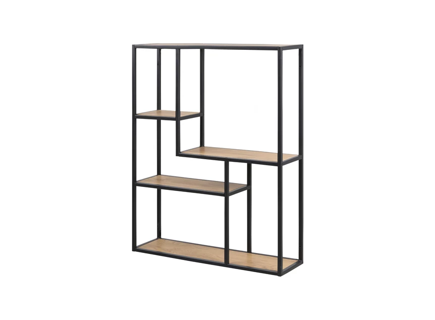 74953 seaford wandrek zwart metaal natuur hout 4 planken schuin vooraanzicht