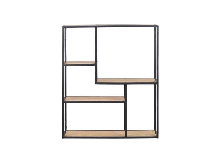 74953 seaford wandrek zwart metaal natuur hout 4 planken vooraanzicht