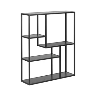 80885 seaford wandrek zwart metaal hout 4 planken schuin vooraanzicht