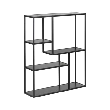 80885 seaford wandrek zwart metaal hout 4 planken schuin vooraanzicht