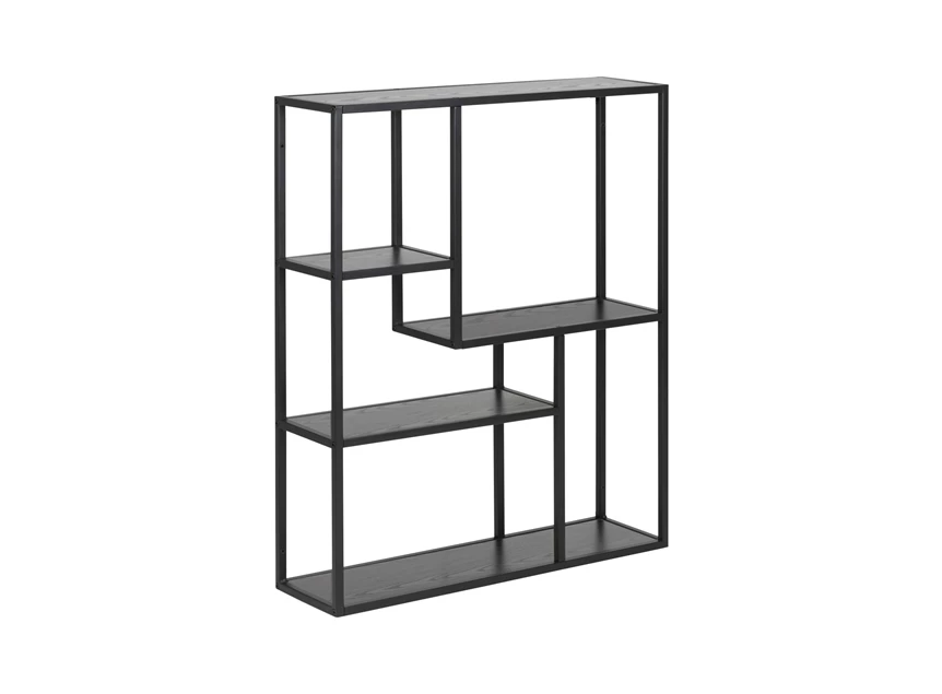 80885 seaford wandrek zwart metaal hout 4 planken schuin vooraanzicht