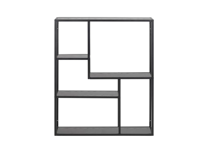 80885 seaford wandrek zwart metaal hout 4 planken vooraanzicht