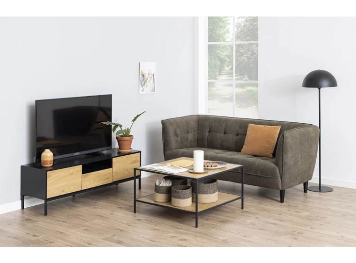 81691 seaford televisiemeubel zwart hout 2 deuren 1 lade 1 open vak sfeerbeeld