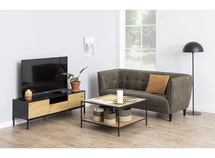 81691 seaford televisiemeubel zwart hout 2 deuren 1 lade 1 open vak sfeerbeeld