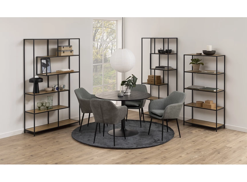 81311 seaford rek assymetrisch zwart metaal hout schuin vooraanzicht