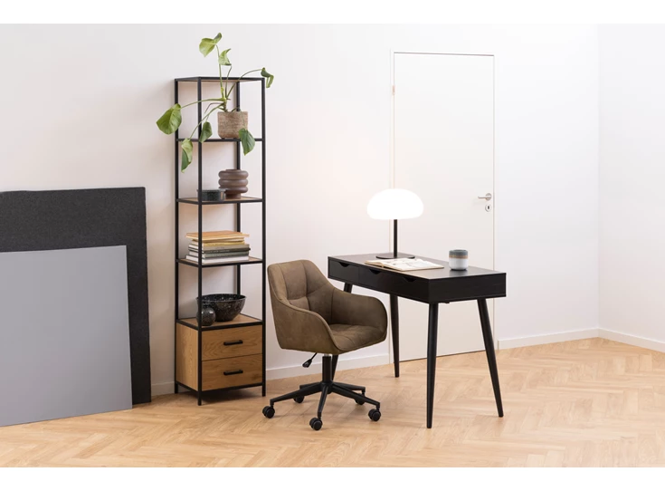 89647 seaford boekenrek met 2 laden zwart metaal wilde eik sfeerbeeld bureau