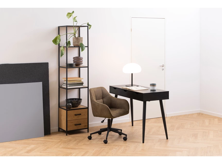 89647 seaford boekenrek met 2 laden zwart metaal wilde eik sfeerbeeld bureau