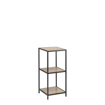 80036 seaford rek zwart metaal wilde eik 3 planken laag schuin vooraanzicht