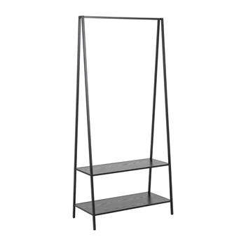 95661 seaford kledingrek zwart metaal 2 planken schuin vooraanzicht