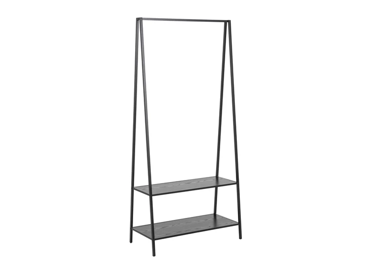 95661 seaford kledingrek zwart metaal 2 planken schuin vooraanzicht