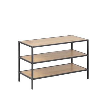 79423 schoenenrek seaford 3 planken laag zwart metaal wilde eik schuin vooraanzicht