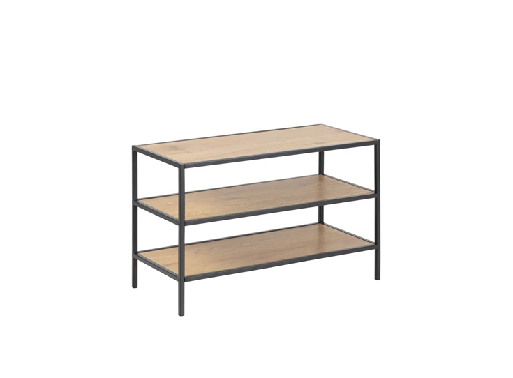 79423 schoenenrek seaford 3 planken laag zwart metaal wilde eik schuin vooraanzicht