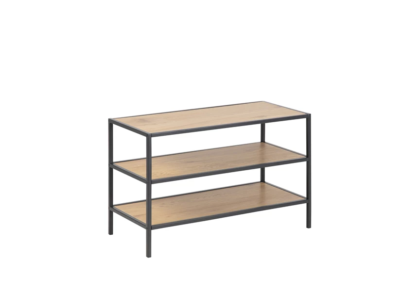 79423 schoenenrek seaford 3 planken laag zwart metaal wilde eik schuin vooraanzicht