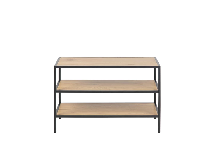 79423 schoenenrek seaford 3 planken laag zwart metaal wilde eik vooraanzicht