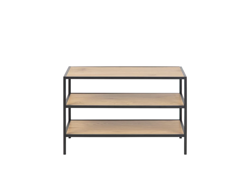 79423 schoenenrek seaford 3 planken laag zwart metaal wilde eik vooraanzicht