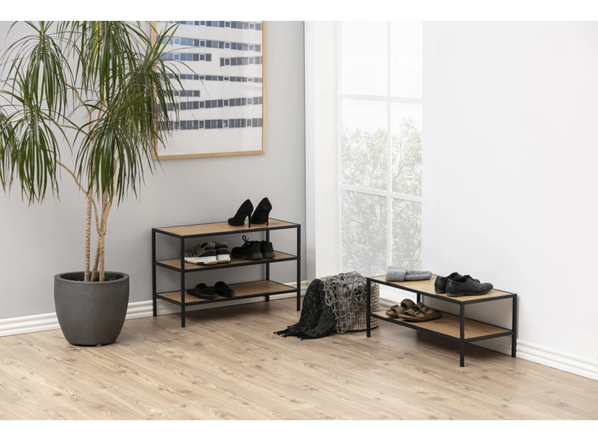 79423 schoenenrek seaford 3 planken laag zwart metaal wilde eik sfeerbeeld