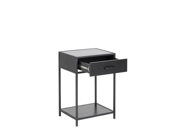 87997 seaford nachttafel zwart metaal met open lade voor