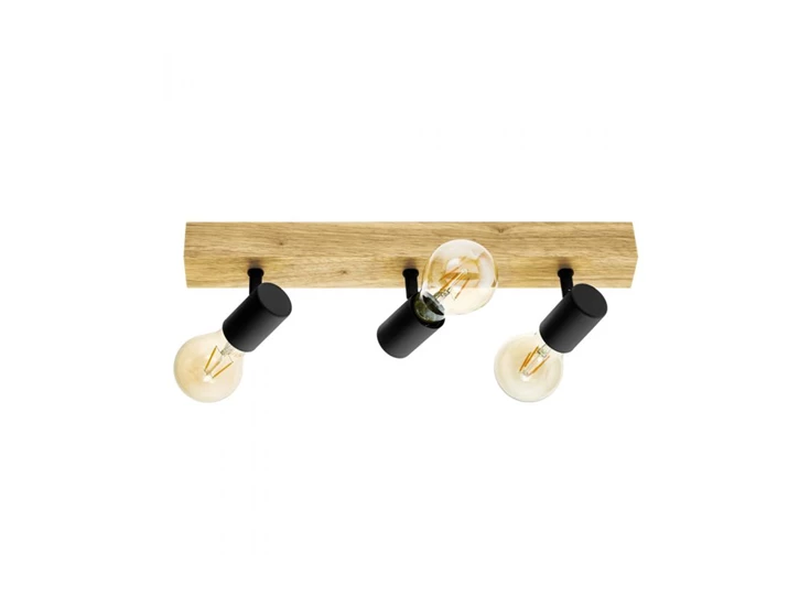 98113 eglo townshend 3 blakspot 60w zwart metaal e27 hout eiken 3 lampen lichtbronnen verlichting