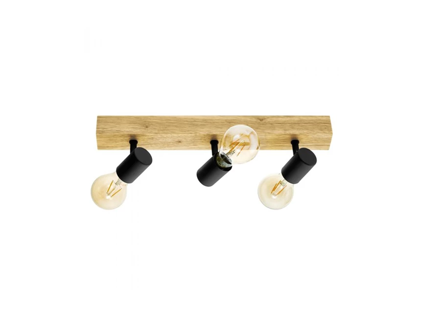 98113 eglo townshend 3 blakspot 60w zwart metaal e27 hout eiken 3 lampen lichtbronnen verlichting
