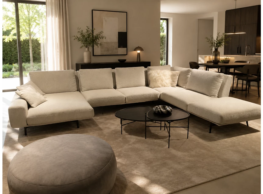 Hoeksalon Zico met longchair stof beige Passe Partout